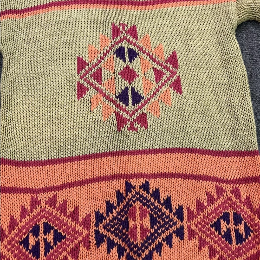 Vtg Sweater  Aztec Recent Works Woman’s Chunky 90’s Tan Long Small Knit - Picture 5 of 6